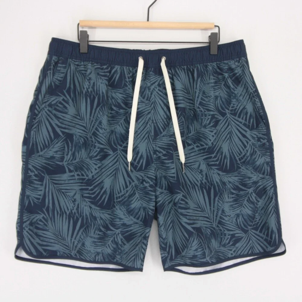 Fair Harbor Anchor Swim Trunks Mens XXL Navy Blue Palm Print Lined Quick Dry